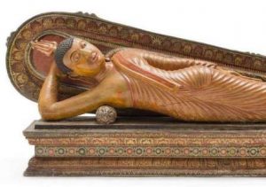 Reclining Buddha, Sri Lanka, Kandy period, 18th century. Wood with paint 36.8 × 98.9 × 16.8 centimeters. Purchased with funds provided by Anna Bing Arnold. Photo © Museum Associates / LACMA