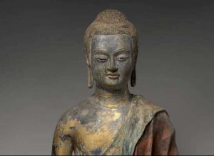 Buddha statue, probably Amitabha, early seventh century. From metmuseum.org