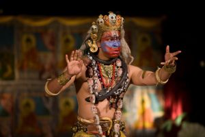 Charya Nritya lineage holder Prajwal Vajracharya performing Vajrapani at the Victoria and Albert Museum. London, 2009. Photo by Jonathan Greet