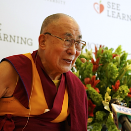 His Holiness the Dalai Lama at the SEE Learning launch. From businessworld.in