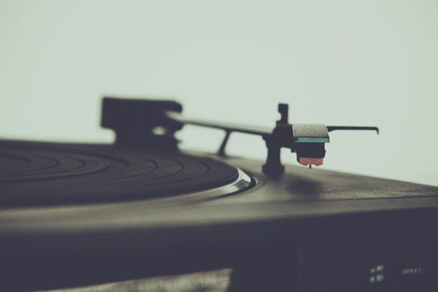 A close-up of a record player